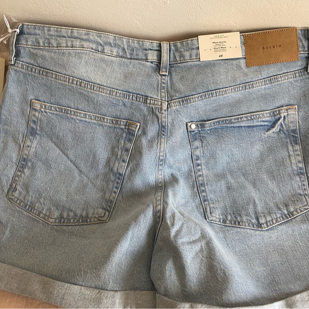 H&M MOM Blue Jean Shorts with Cuffed Hem and Distressed Look